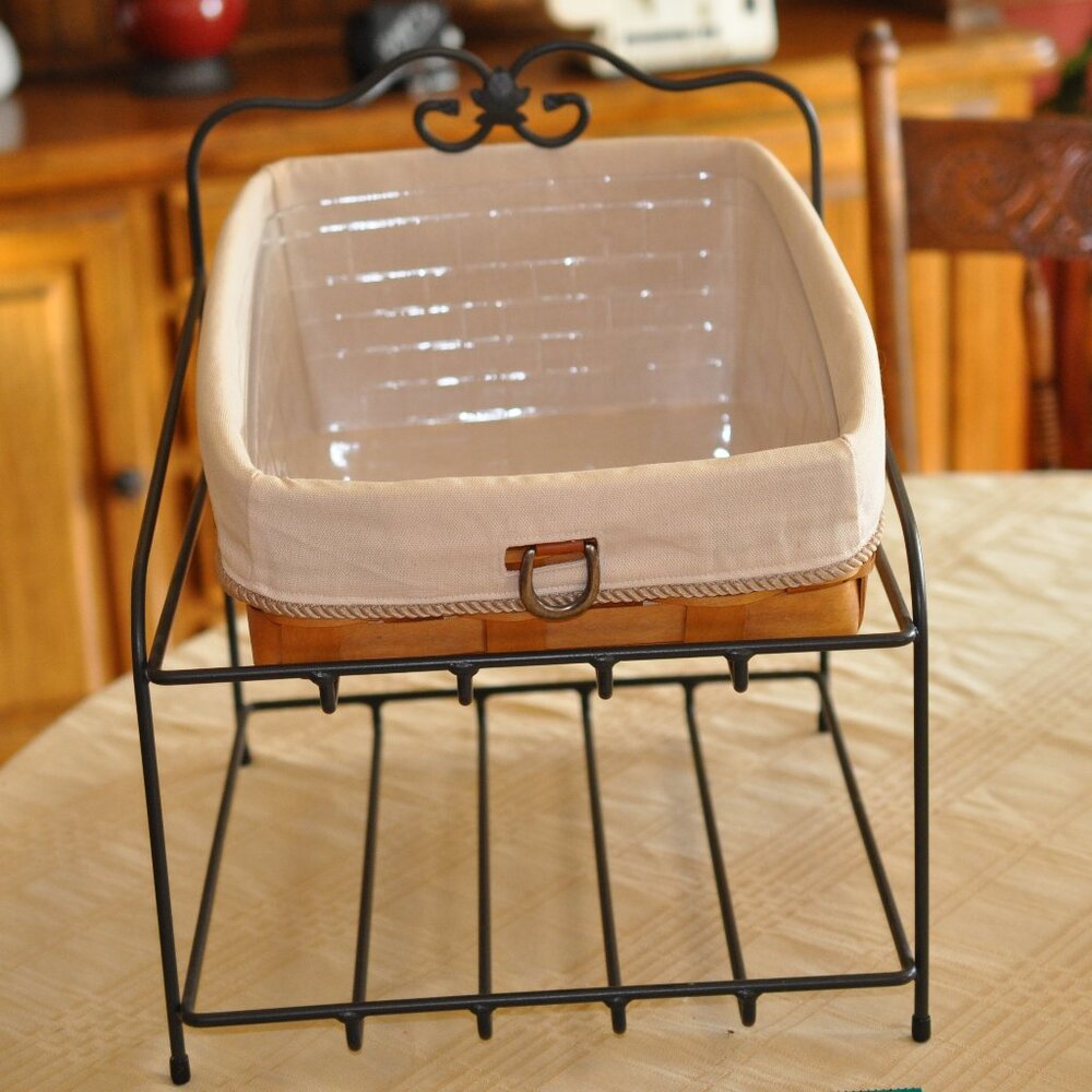Longaberger 2 tier wrought iron Paper Tray stand and organizer  basket
